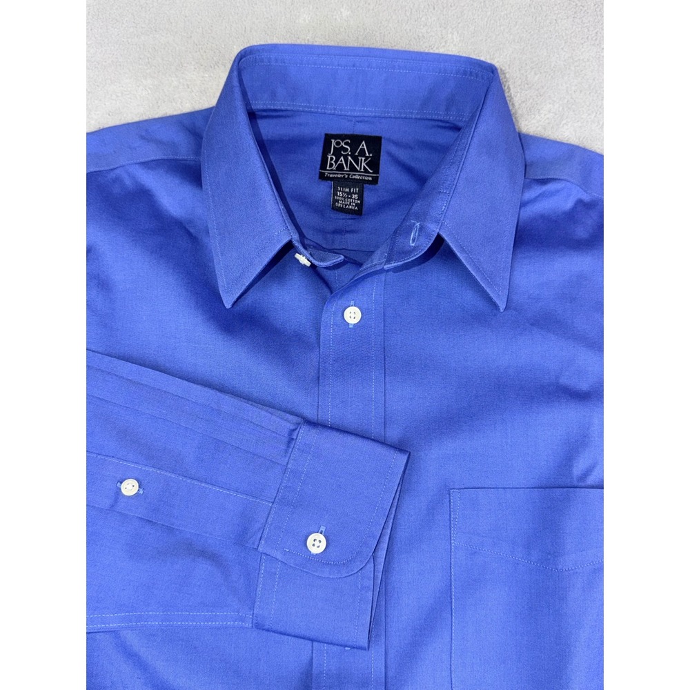Jos. A. Bank 15.5X35 Travelers Collection Blue‎ Slim Fit Dress Shirt Cotton